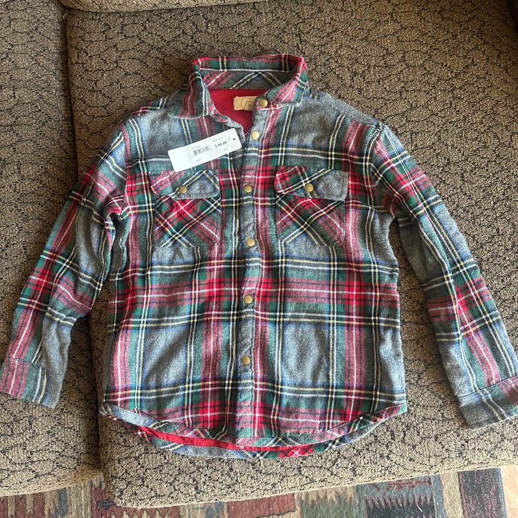 Nwt - Peek Plaid Kids Shirt - Gray And Red